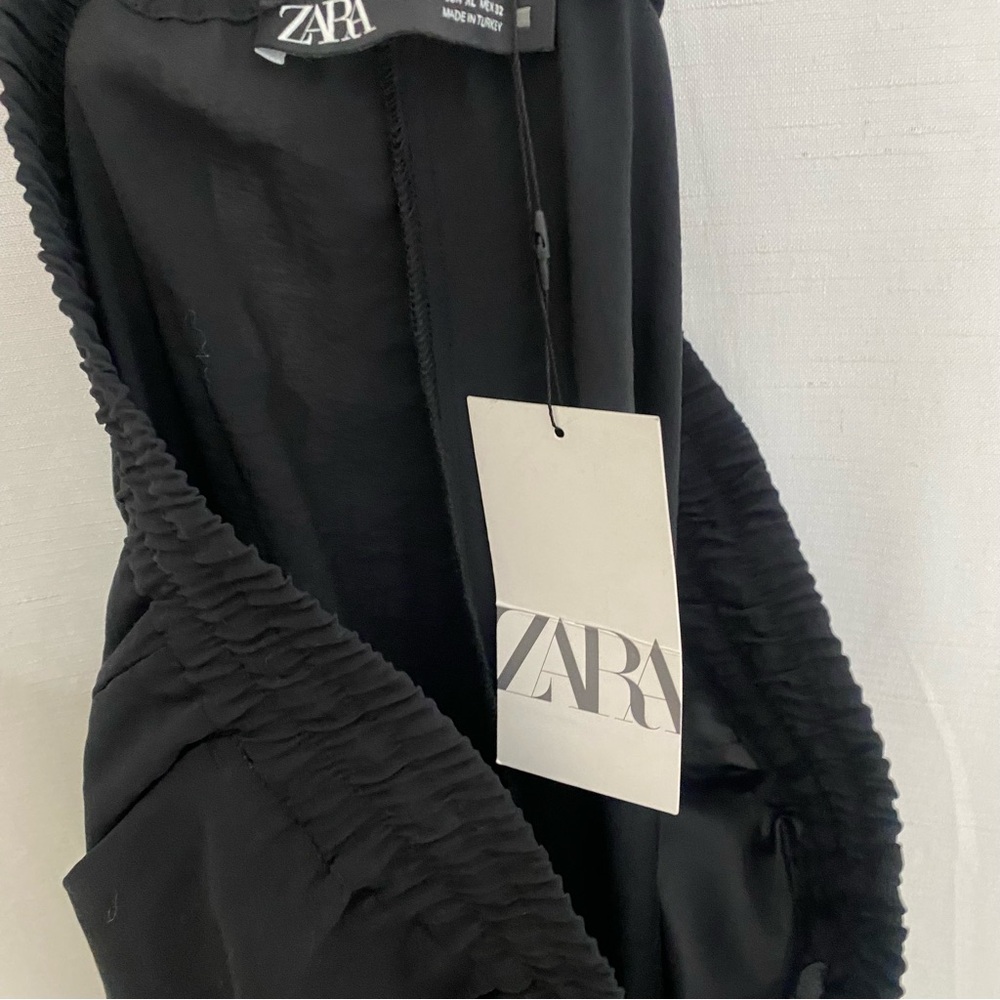 Zara Black Wide Leg Cropped Pants XL | High Waist Elastic Casual Chic - Picture 13 of 15